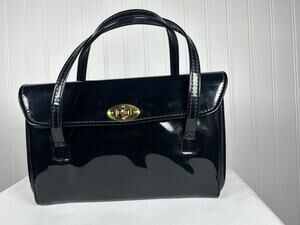 Jaclyn USA Hard Painted Shiny Boxy Zippers Top handle Flap Black Womens hand bag
